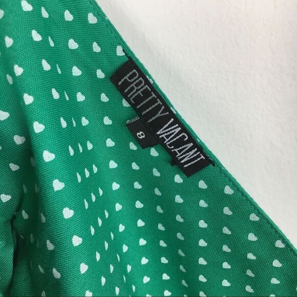 Modcloth Pretty Vacant Size XS Skirt Green White Hearts Heart Print With Pockets - Picture 5 of 7